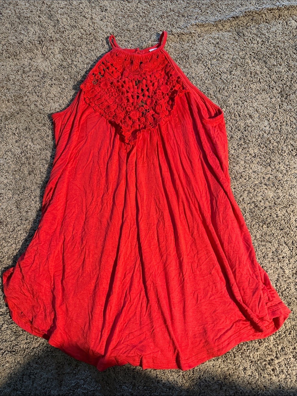 Red Crochet Yoke Halter Tank Top